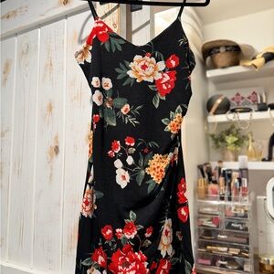 Free Press Strapless Dress with Red and White Floral Pattern